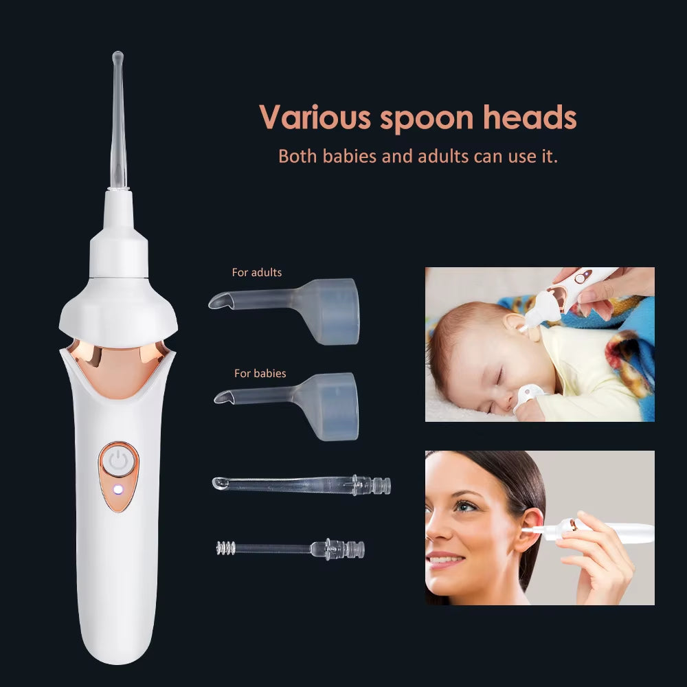 Electric Visual Ear Spoon Rechargeable LED Luminous Ear Clean Tool Ear Waxsuction Device for Children Adults